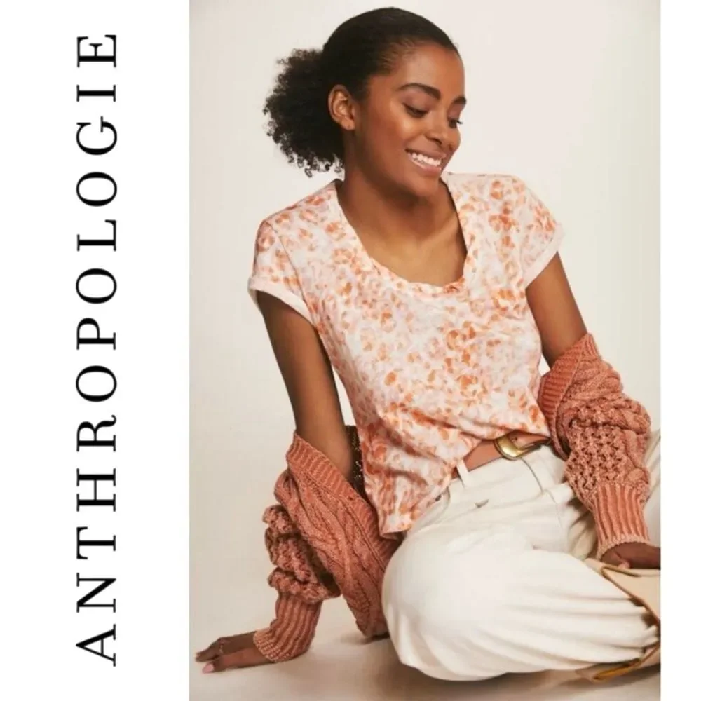 Anthropologie Pilcro Orange Leopard Print T-Shirt Animal Casual Loungewear XS